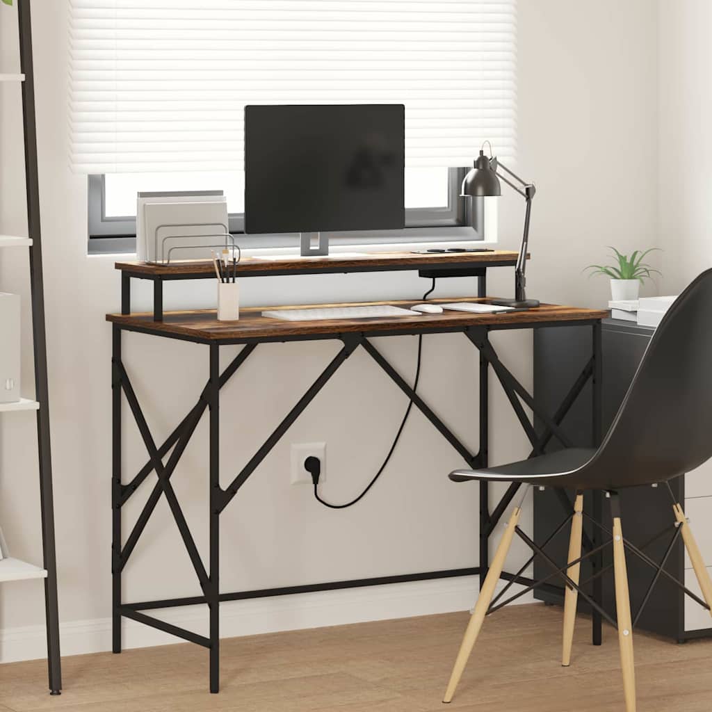 Desk with Shelf Smoked Oak 100 x 50 x 86.5 cm Engineered Wood