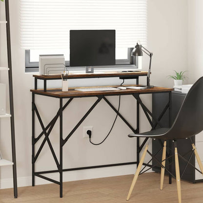 Desk with Shelf Smoked Oak 100 x 50 x 86.5 cm Engineered Wood