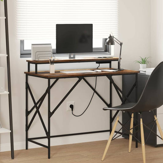 Desk with Shelf Smoked Oak 100 x 50 x 86.5 cm Engineered Wood