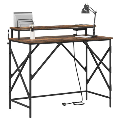 Desk with Shelf Smoked Oak 100 x 50 x 86.5 cm Engineered Wood