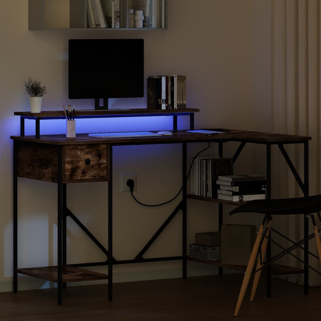 Desk with Drawer Smoked Oak 120 x 79 x 86.5 cm Engineered Wood