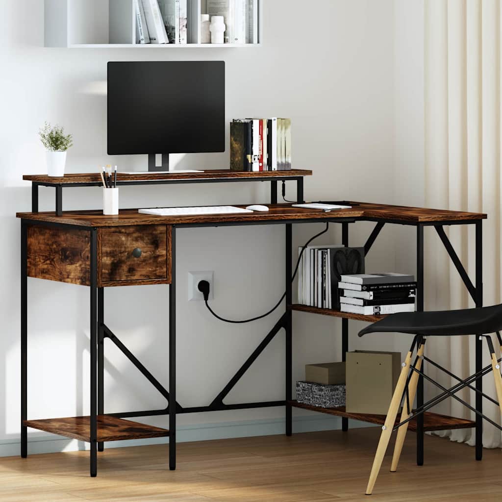 Desk with Drawer Smoked Oak 120 x 79 x 86.5 cm Engineered Wood