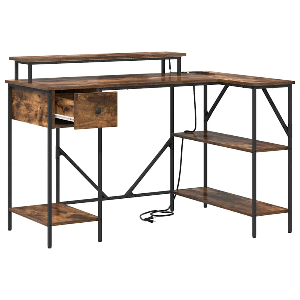 Desk with Drawer Smoked Oak 120 x 79 x 86.5 cm Engineered Wood