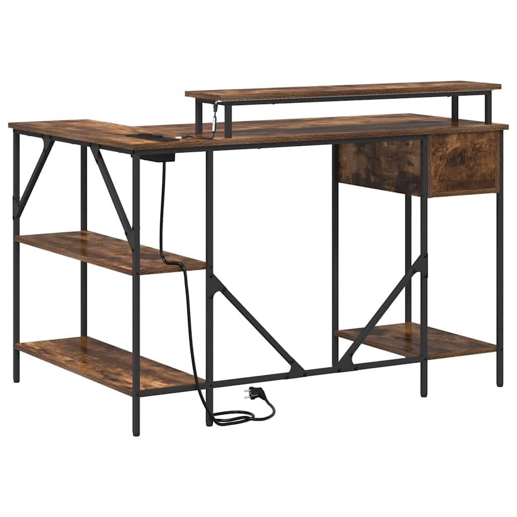 Desk with Drawer Smoked Oak 120 x 79 x 86.5 cm Engineered Wood