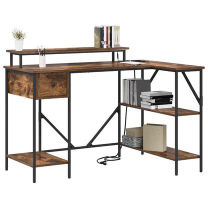 Desk with Drawer Smoked Oak 120 x 79 x 86.5 cm Engineered Wood