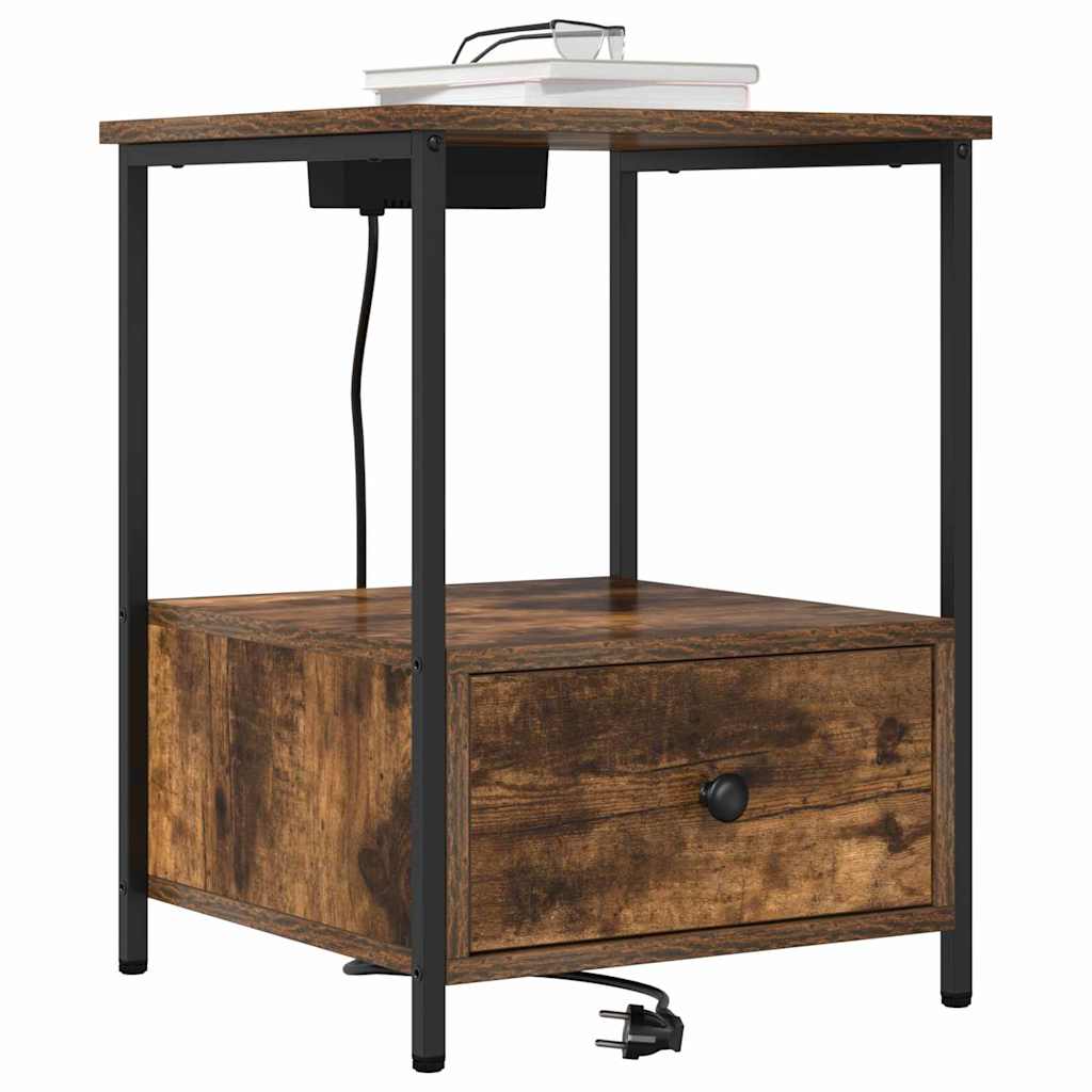 Bedside Cabinet with Drawer 2 pcs Smoked Oak 42 x 41 x 56 cm