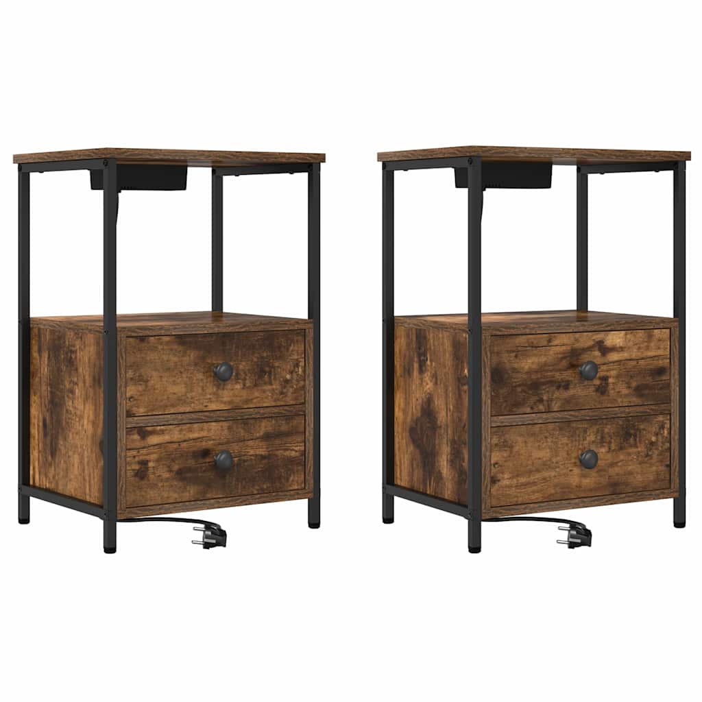 Bedside Cabinet with Drawer 2 pcs Smoked Oak 40 x 31 x 60 cm
