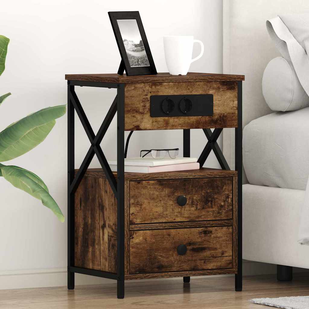 Bedside Cabinet with Drawer 2 pcs Smoked Oak 40 x 31 x 60 cm