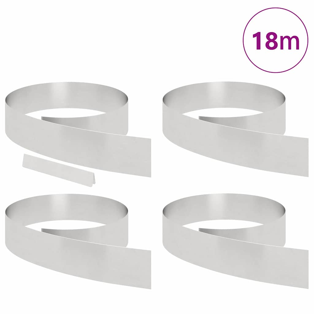 Lawn Edging 4 pcs 450 x 15 cm Stainless Steel Silver