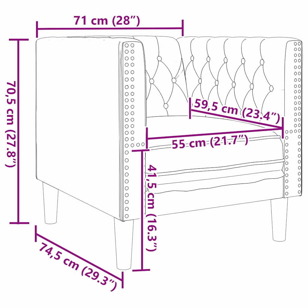 Sofa Light Grey 74.5 x 71 x 70.5 cm Velvet