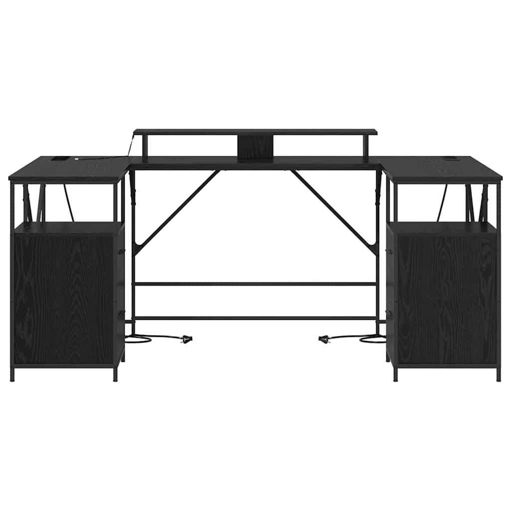 Desk with Drawer Black Oak 182 x 101 x 87.5 cm Engineered Wood