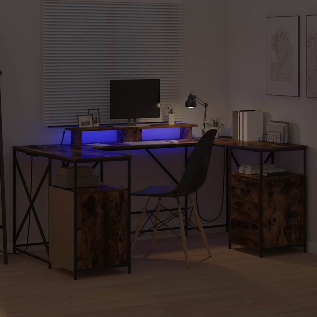 Desk with Drawer Smoked Oak 182 x 101 x 87.5 cm Engineered Wood