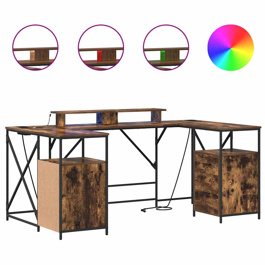 Desk with Drawer Smoked Oak 182 x 101 x 87.5 cm Engineered Wood