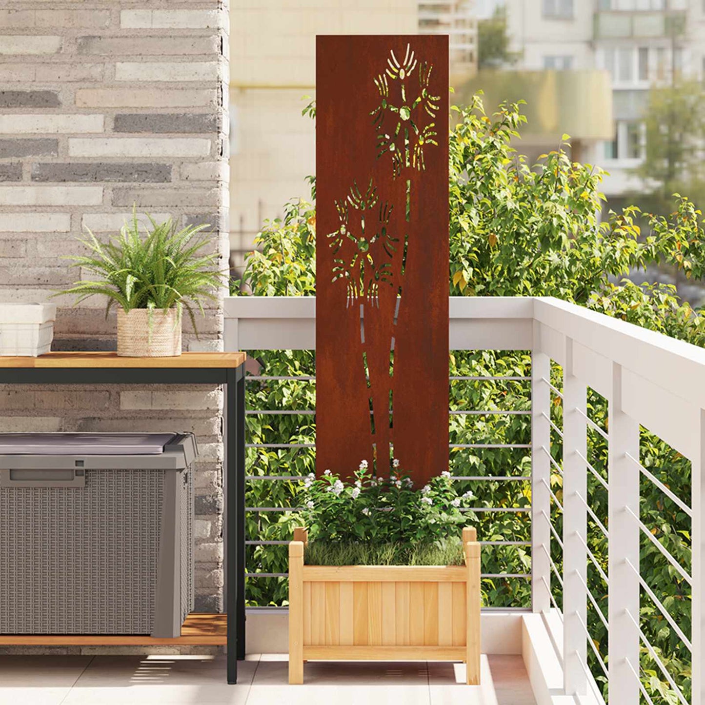Garden Privacy Screen Rusty 32 x 140 cm Weathering steel