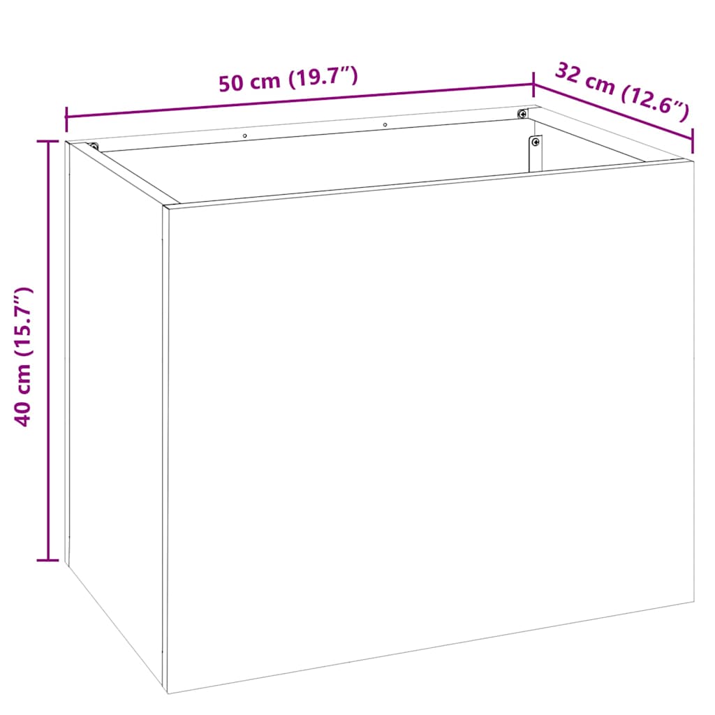 Garden Planter Galvanised Steel 50 x 32 x 40 cm