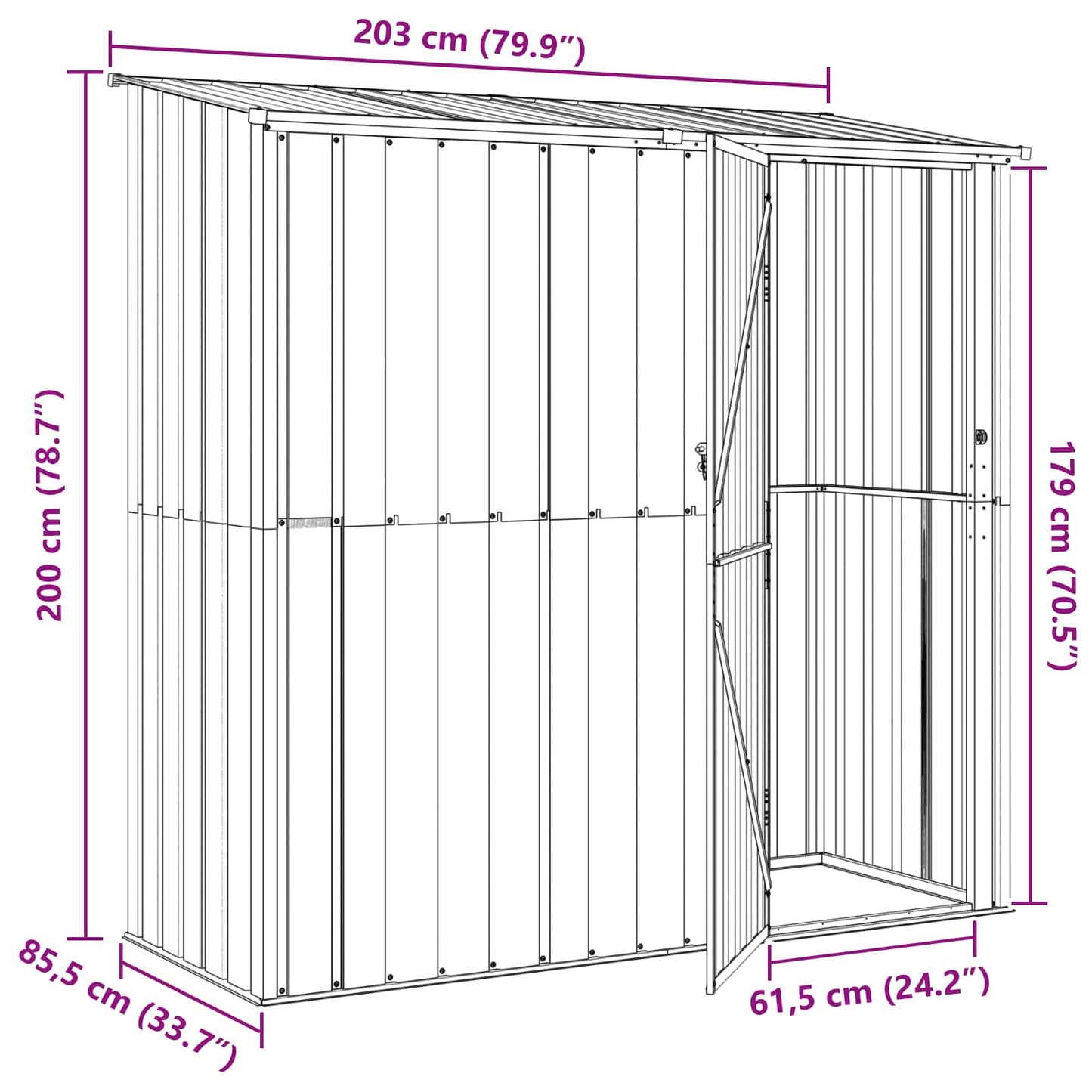 Garden Sheds Brown 203 x 85.5 x 200 cm Metal