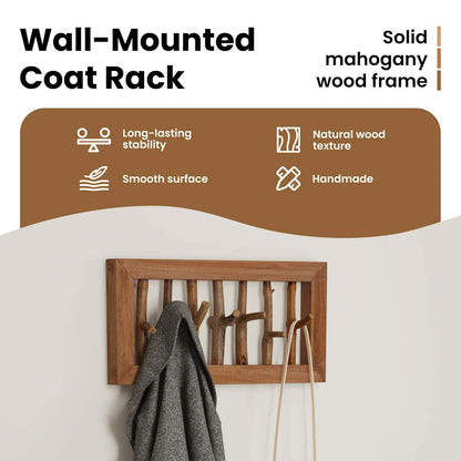 Coat Hook Natural 50 x 10 x 25 cm Solid Mahogany Wood