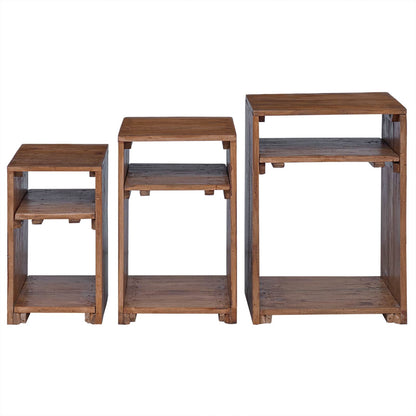 Accent Table with Shelf 3 pcs Brown Solid Mahogany Wood