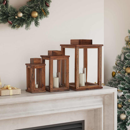 Lantern 3 pcs Natural Mahogany Wood