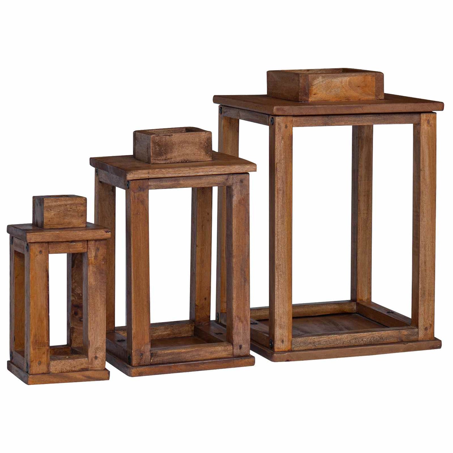 Lantern 3 pcs Natural Mahogany Wood