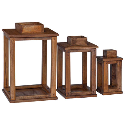 Lantern 3 pcs Natural Mahogany Wood