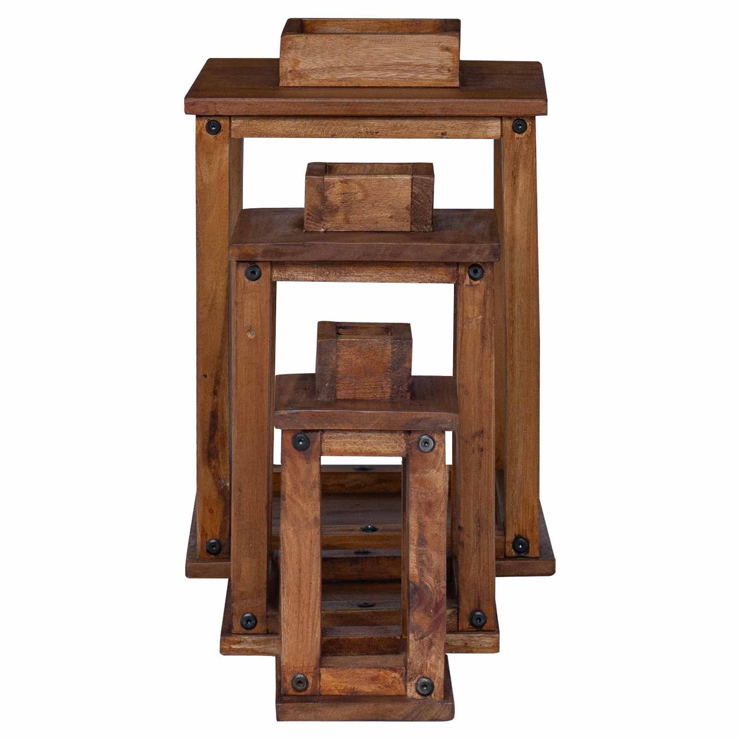 Lantern 3 pcs Natural Mahogany Wood