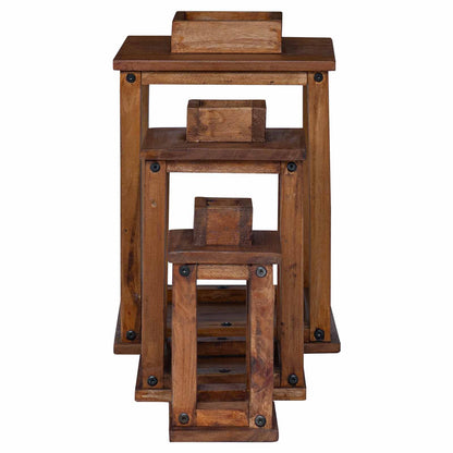 Lantern 3 pcs Natural Mahogany Wood