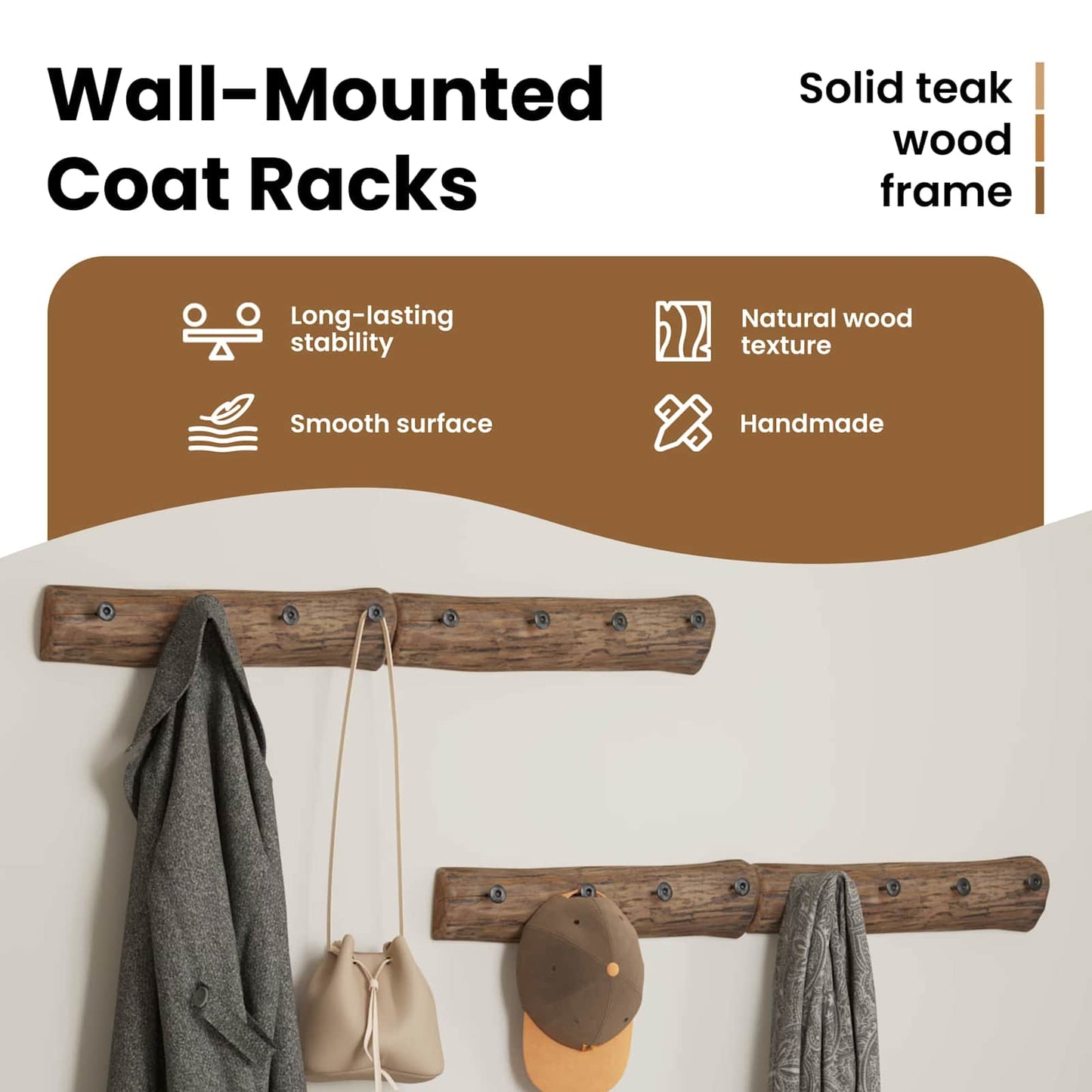 Hanger Brown 50 x 8 x 12 cm Solid Reclaim Wood