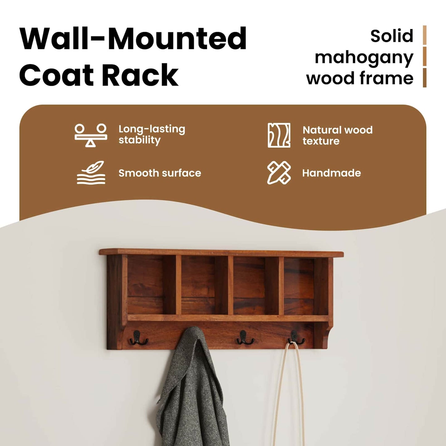 Hanger Brown 70 x 11 x 27 cm Solid Mahogany Wood