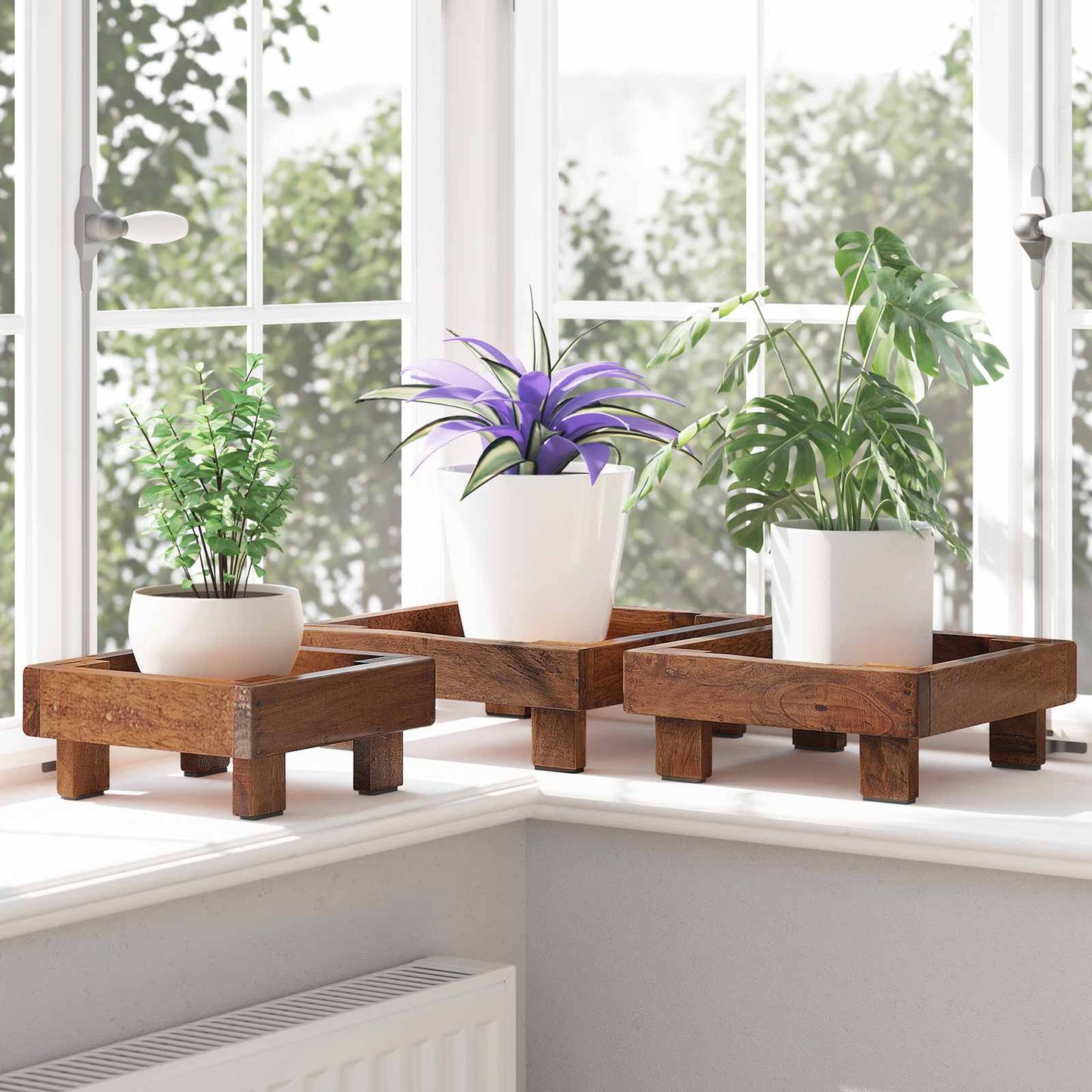 Plant Stand 3 pcs Brown Mahogany Wood