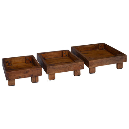 Plant Stand 3 pcs Brown Mahogany Wood