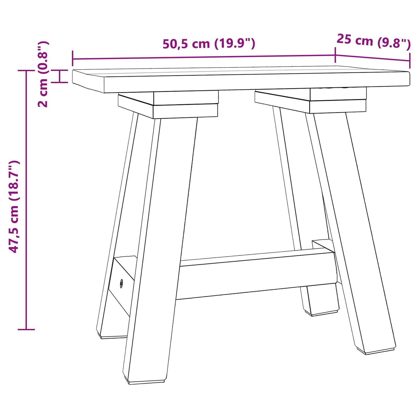 Bench Natural 50.5 x 25 x 47.5 cm Solid Mahogany wood