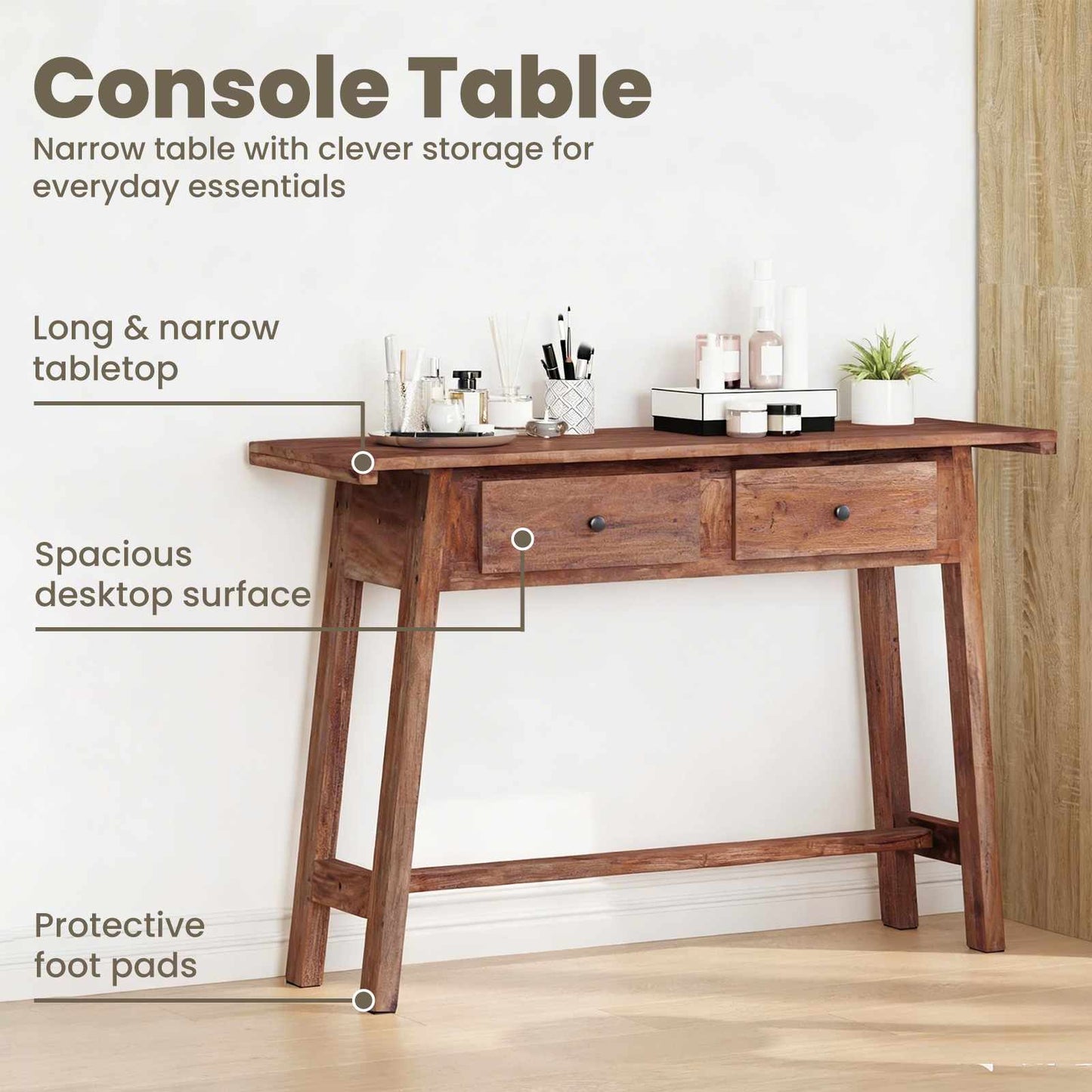 Desk with Drawer Brown 110 x 30 x 79 cm Solid Mahogany Wood