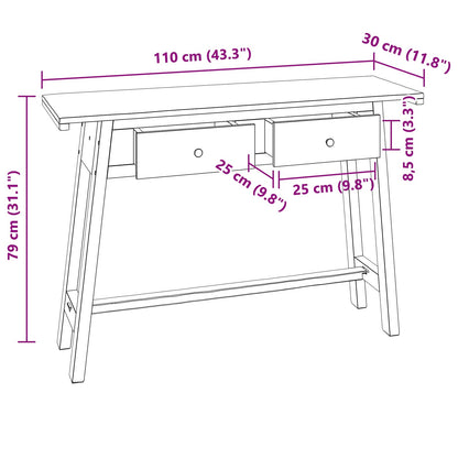 Desk with Drawer Brown 110 x 30 x 79 cm Solid Mahogany Wood