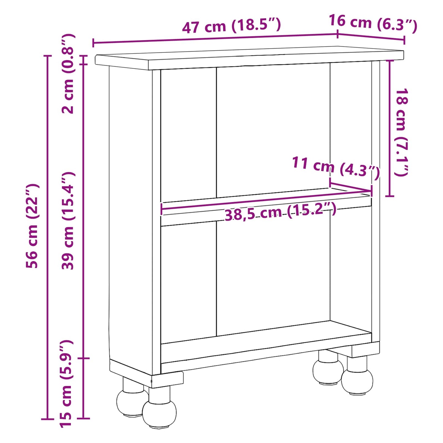 Shelving with Shelf Brown 47 x 16 x 55 cm Solid Mahogany Wood