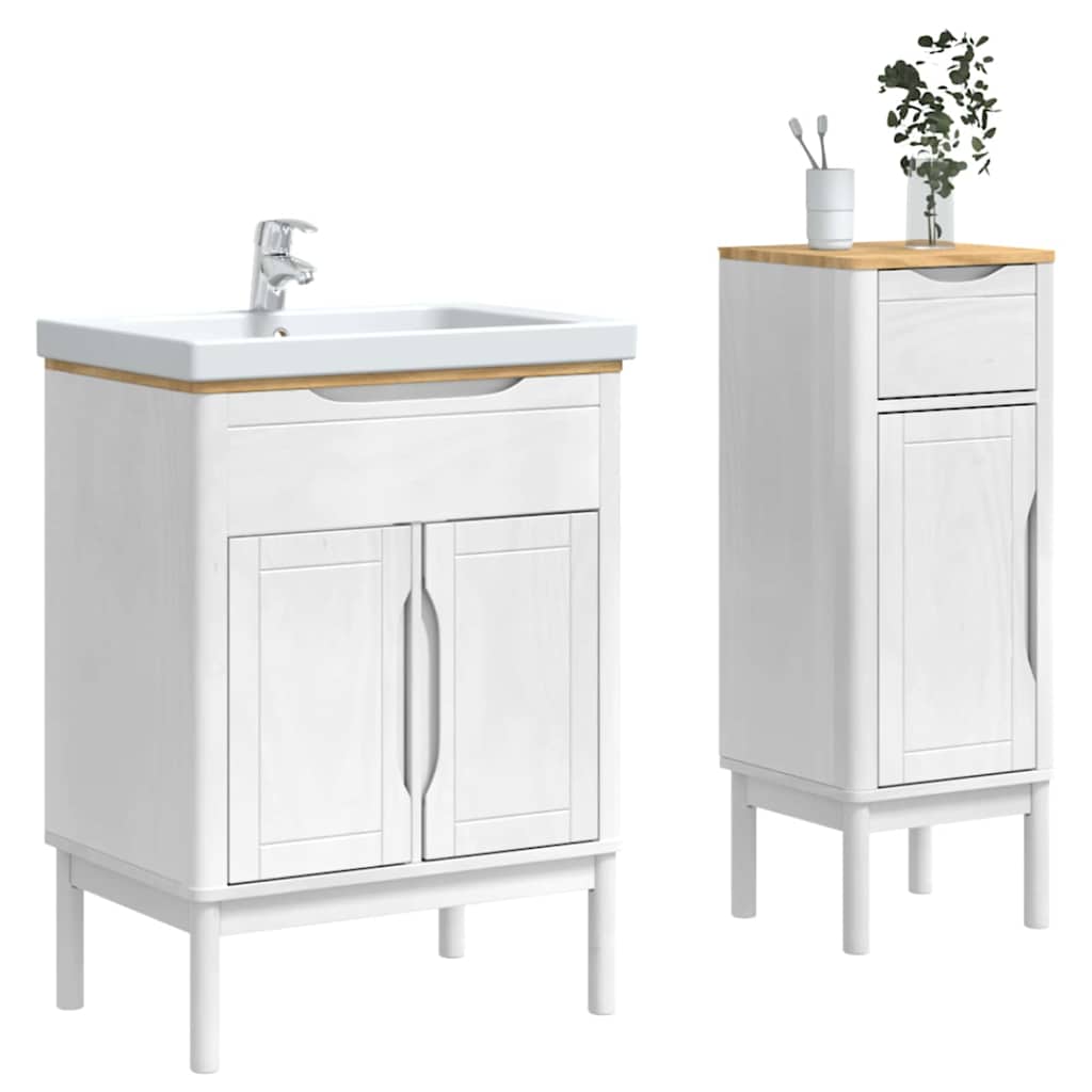Bathroom Furniture Set FLORO 2 pcs White Solid Pine Wood