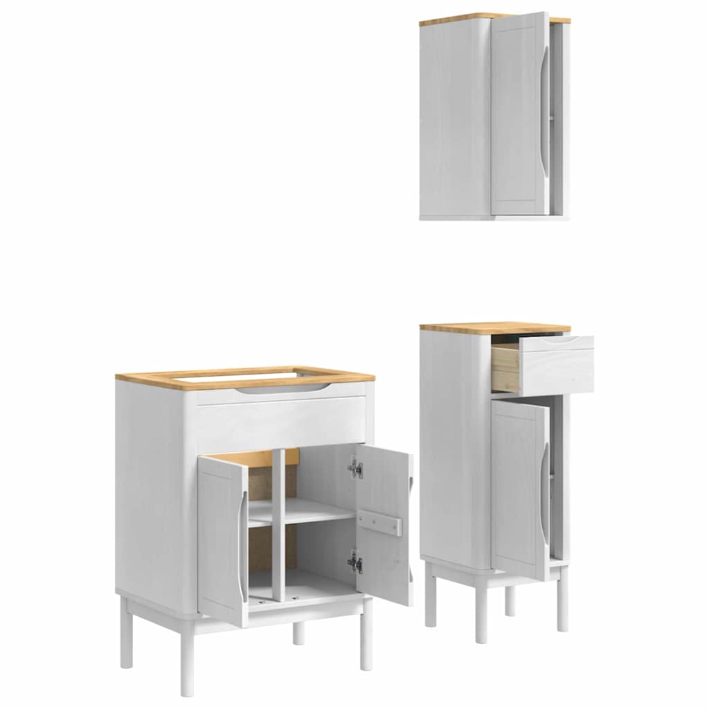 Bathroom Furniture Set FLORO 3 pcs White Solid Pine Wood