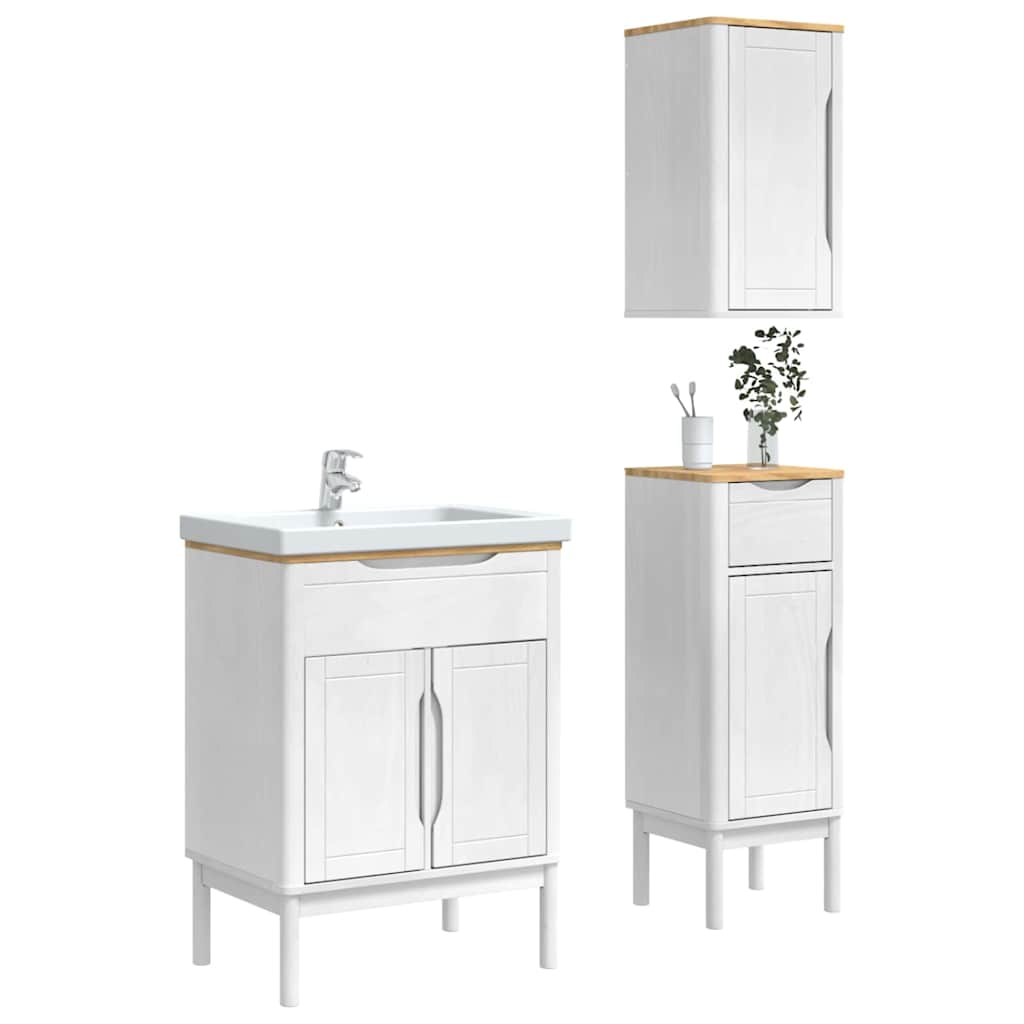 Bathroom Furniture Set FLORO 3 pcs White Solid Pine Wood