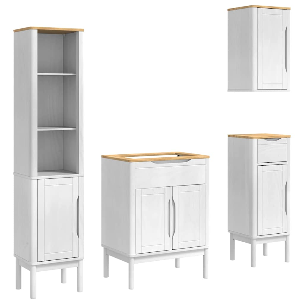 Bathroom Furniture Set FLORO 4 pcs White Solid Pine Wood