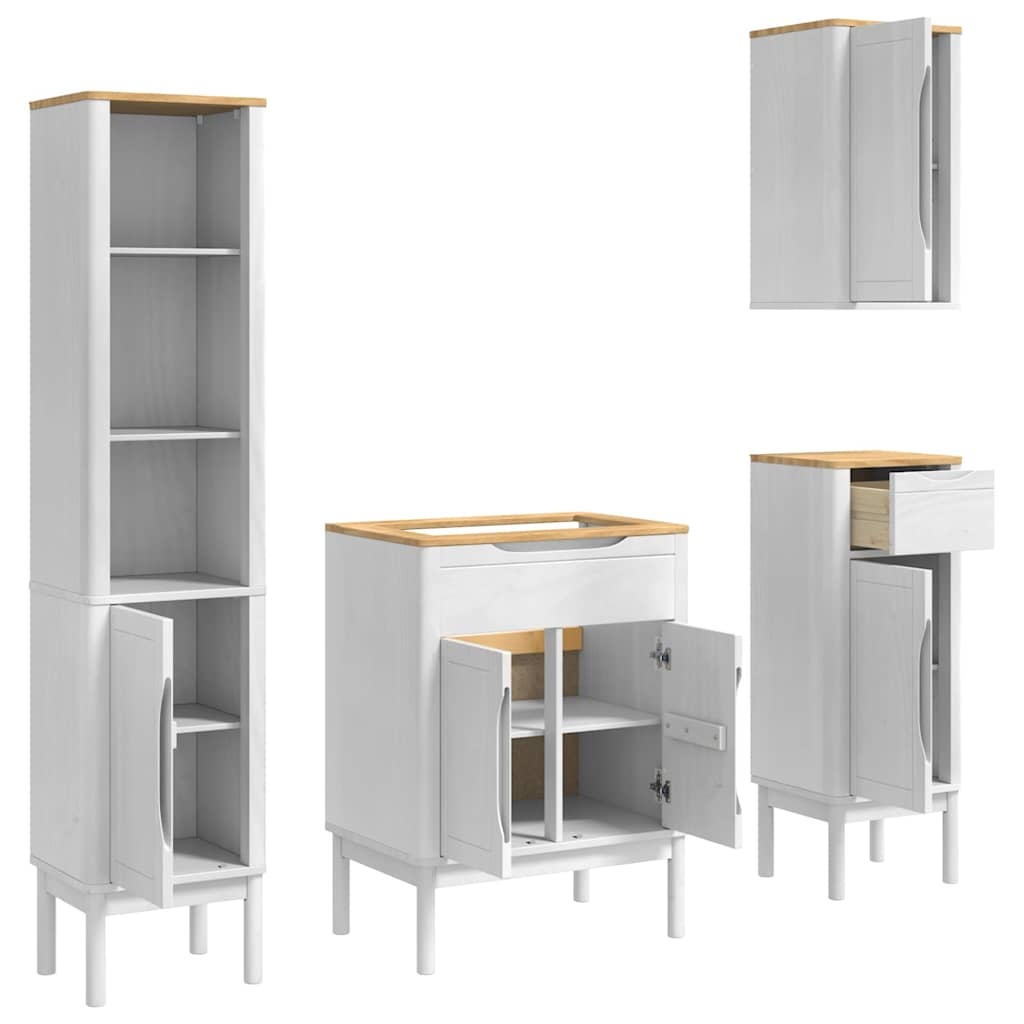 Bathroom Furniture Set FLORO 4 pcs White Solid Pine Wood