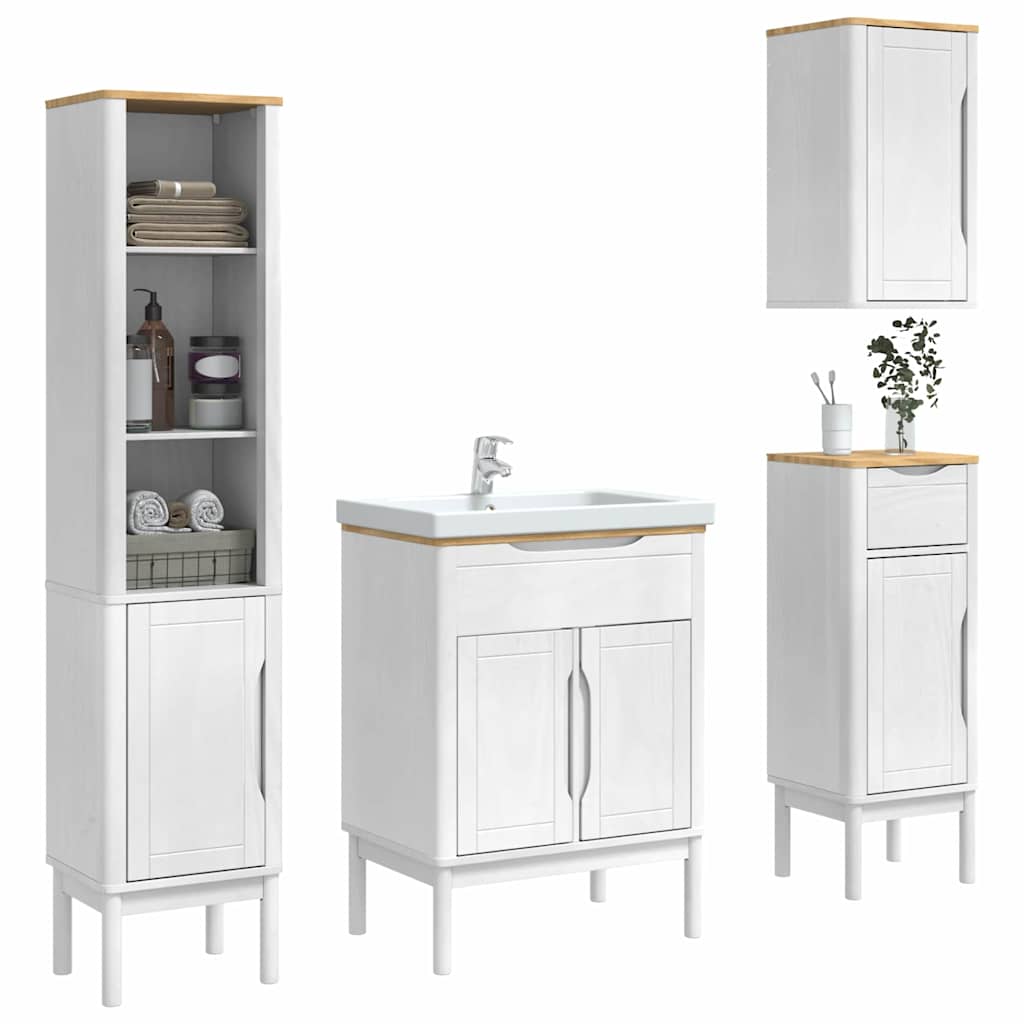 Bathroom Furniture Set FLORO 4 pcs White Solid Pine Wood
