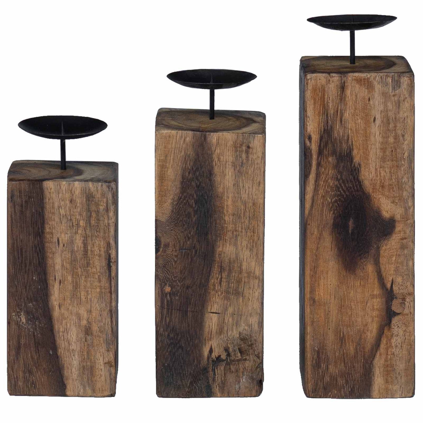 Candle Holder 3 pcs Natural Solid Reclaim wood