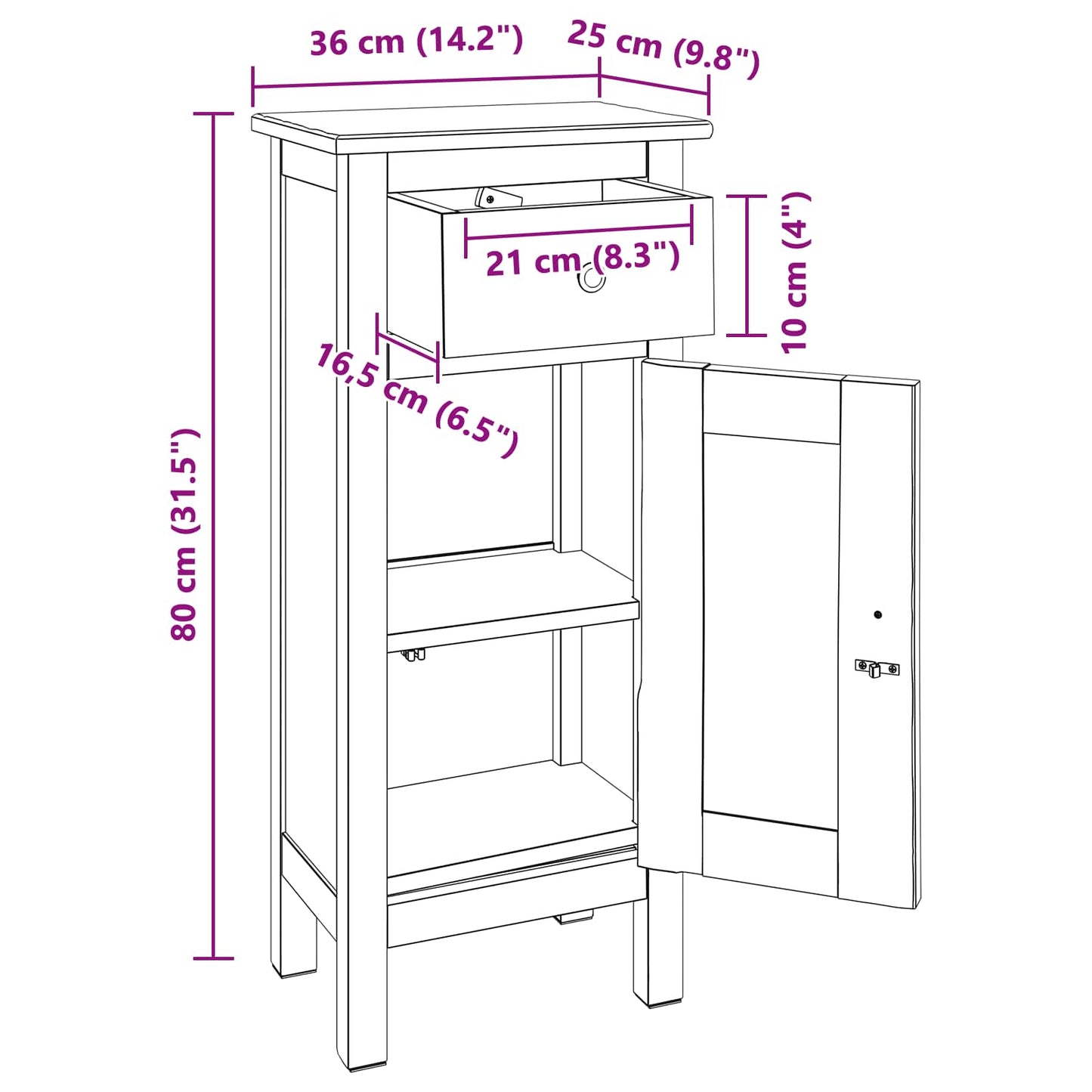 Plant Stand with Drawer Brown 36 x 25 x 80 cm Mahogany Wood