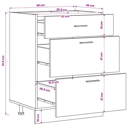 Kitchen Base Cabinet with Drawer Black Oak 60 x 46 x 81.5 cm