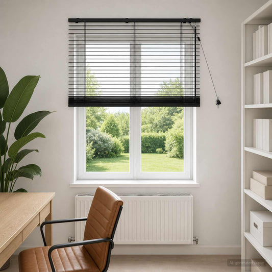 Venetian Blind Black 105 x 160 cm 35 mm Solid Paulownia Wood