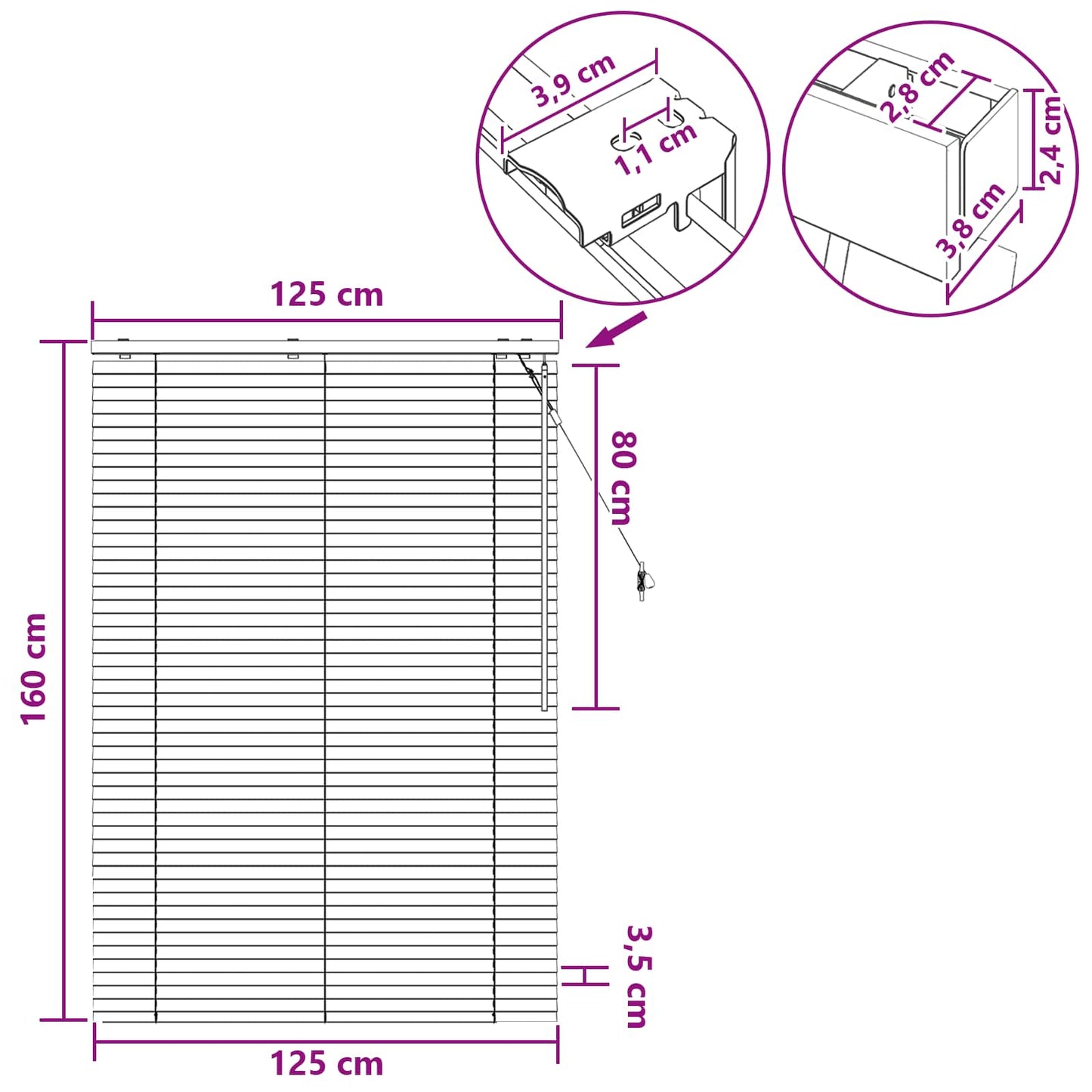Venetian Blind Black 125 x 160 cm 35 mm Solid Paulownia Wood