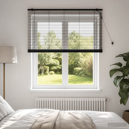 Venetian Blind Black 145 x 160 cm 35 mm Solid Paulownia Wood