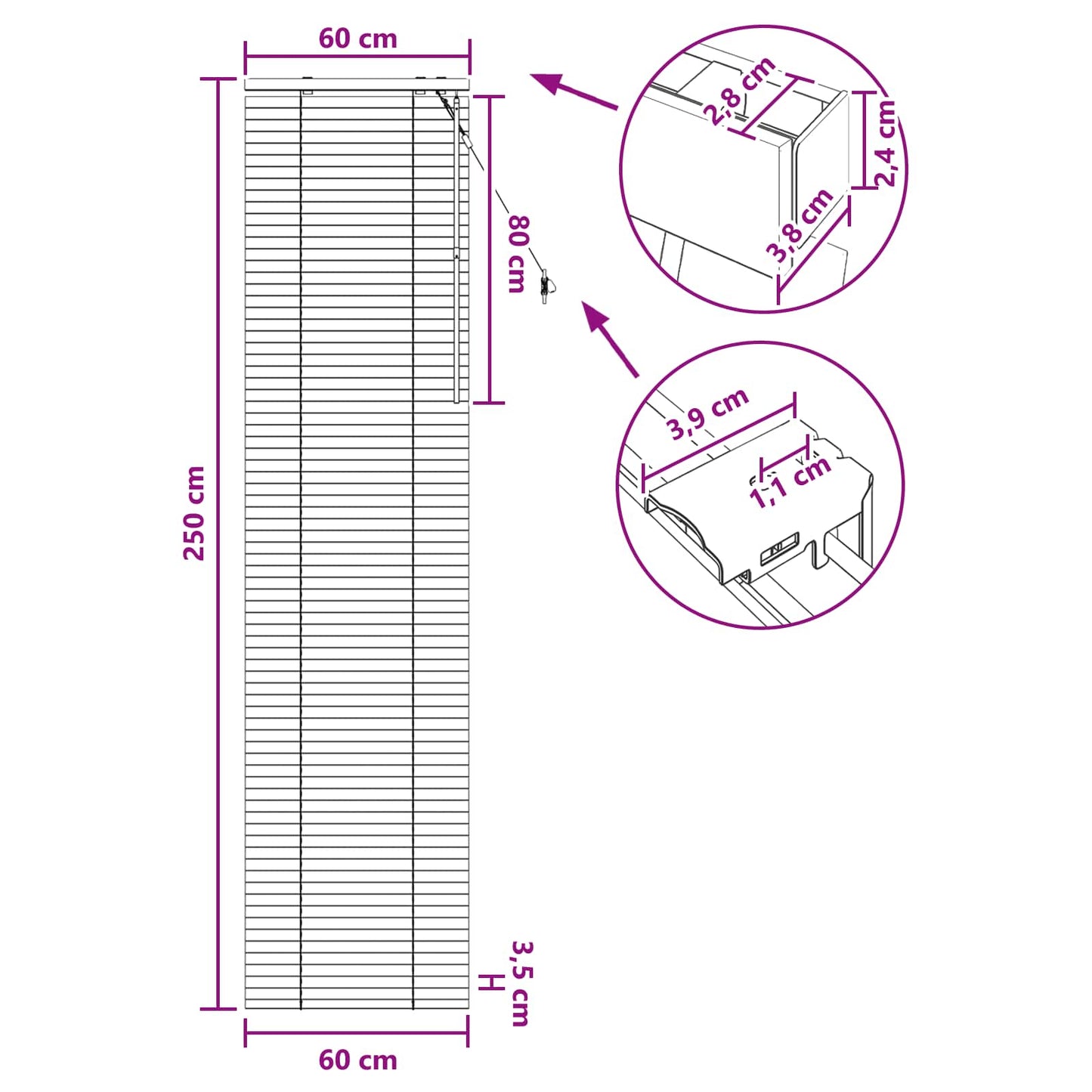 Venetian Blind Black 60 x 250 cm 35 mm Solid Paulownia Wood