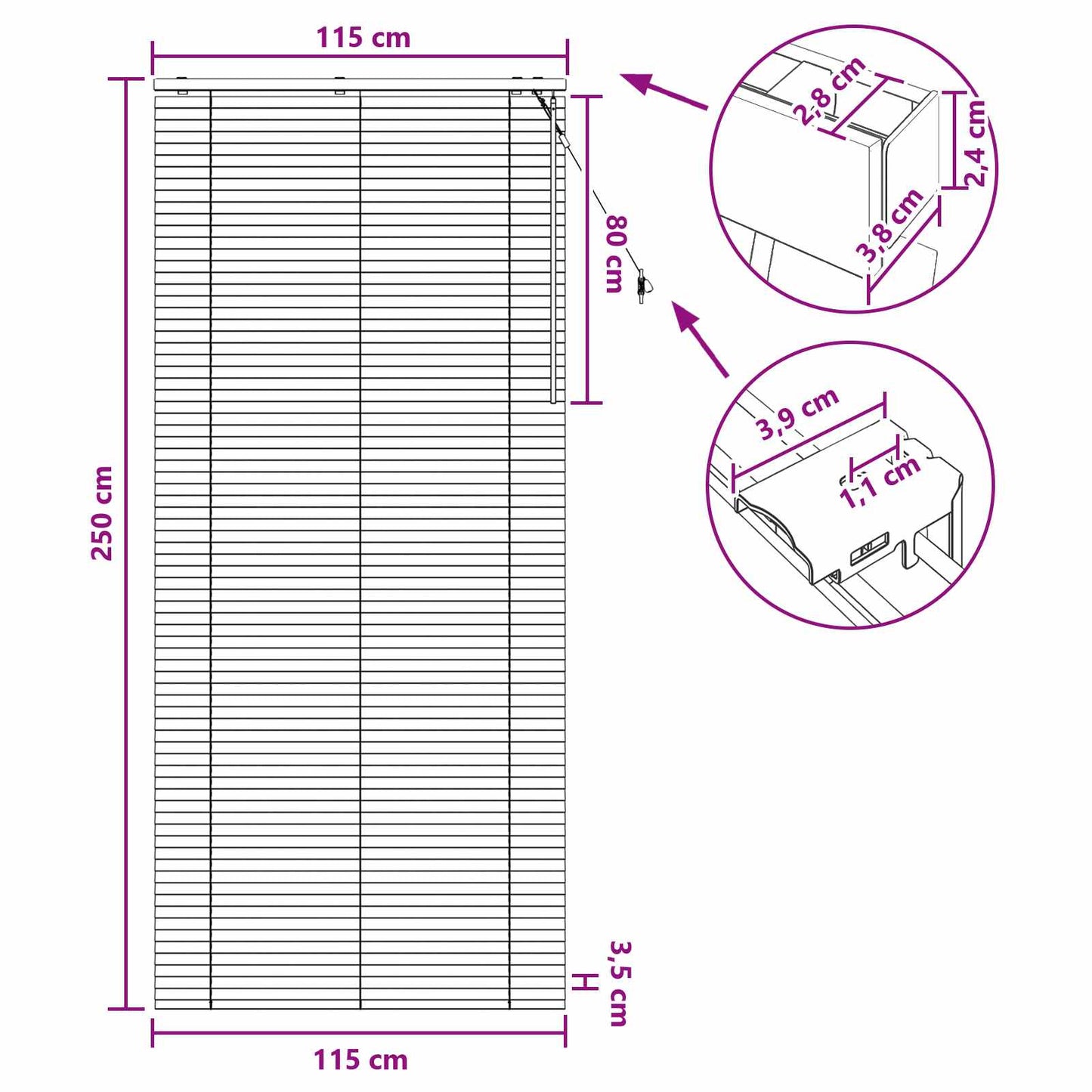Venetian Blind Black 115 x 250 cm 35 mm Solid Paulownia Wood