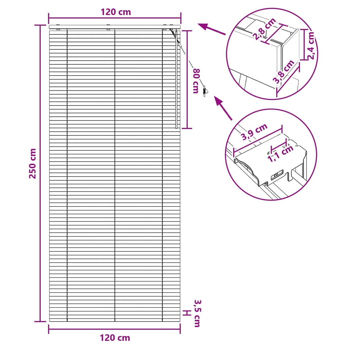 Venetian Blind Black 120 x 250 cm 35 mm Solid Paulownia Wood
